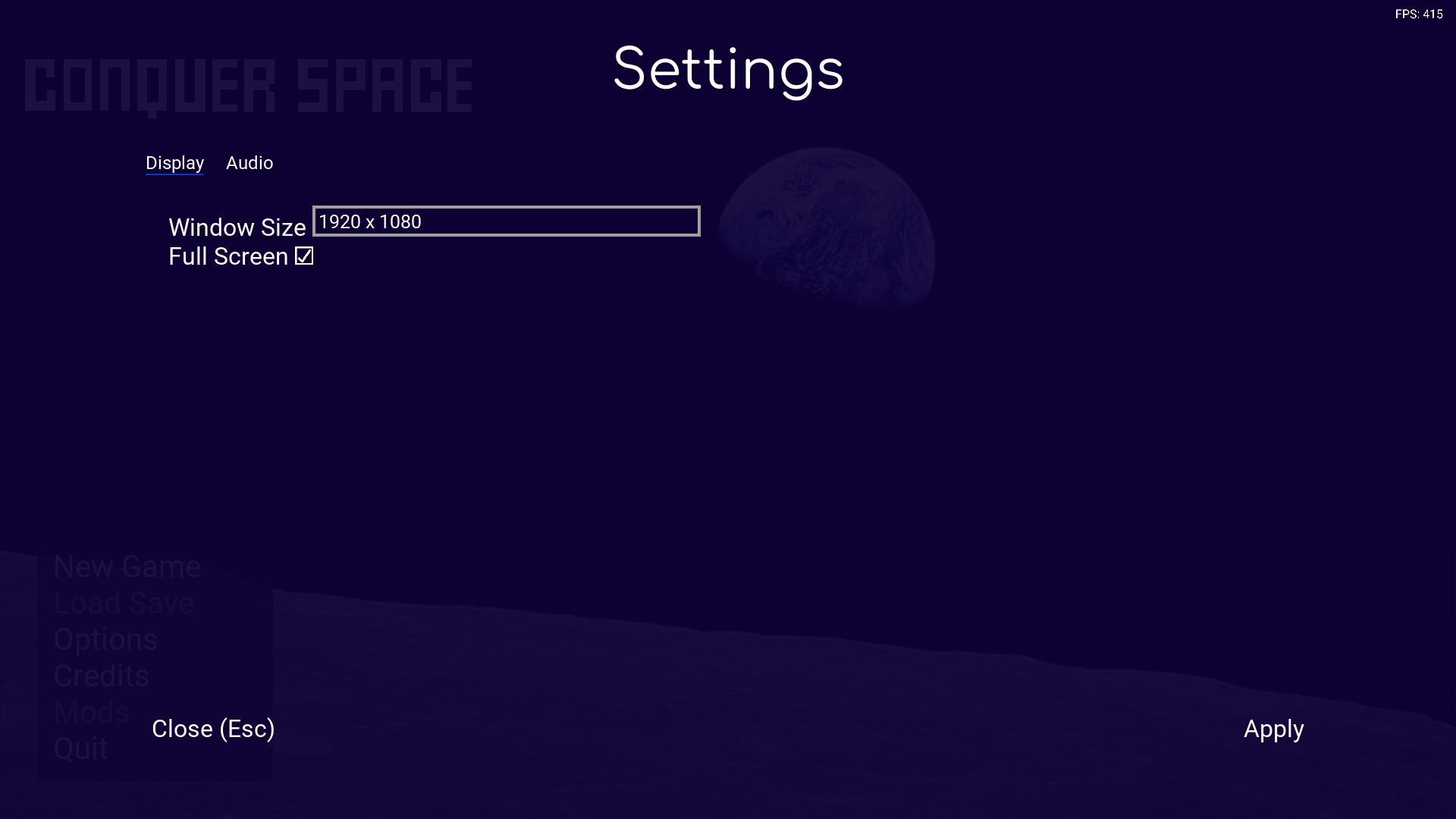 Settings menu